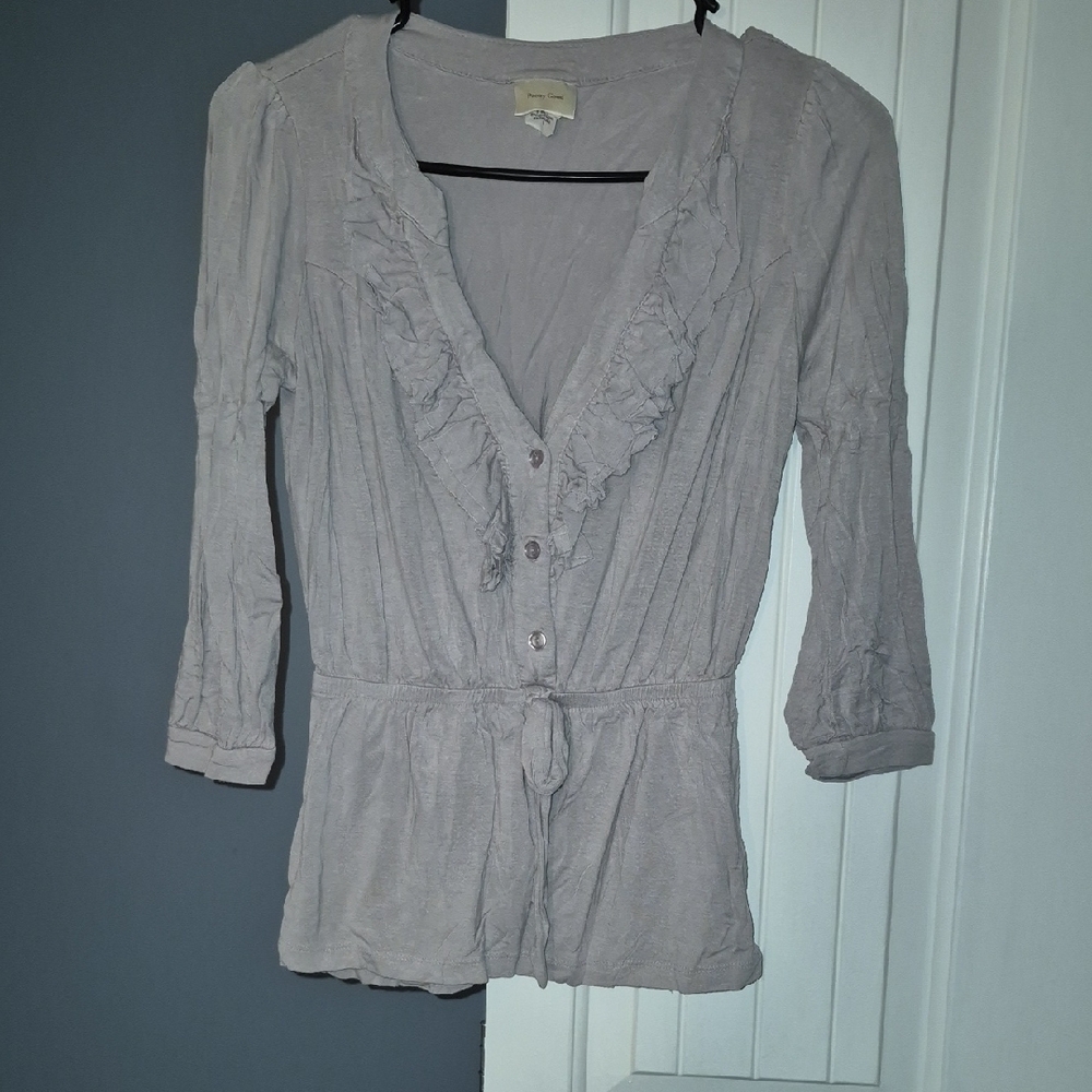 Pretty Good Light Gray Ruffle Blouse - Picture 3 of 7